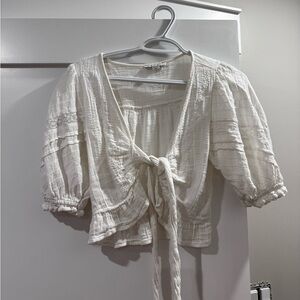 American Eagle Outfitters Cream Tie-Front Blouse